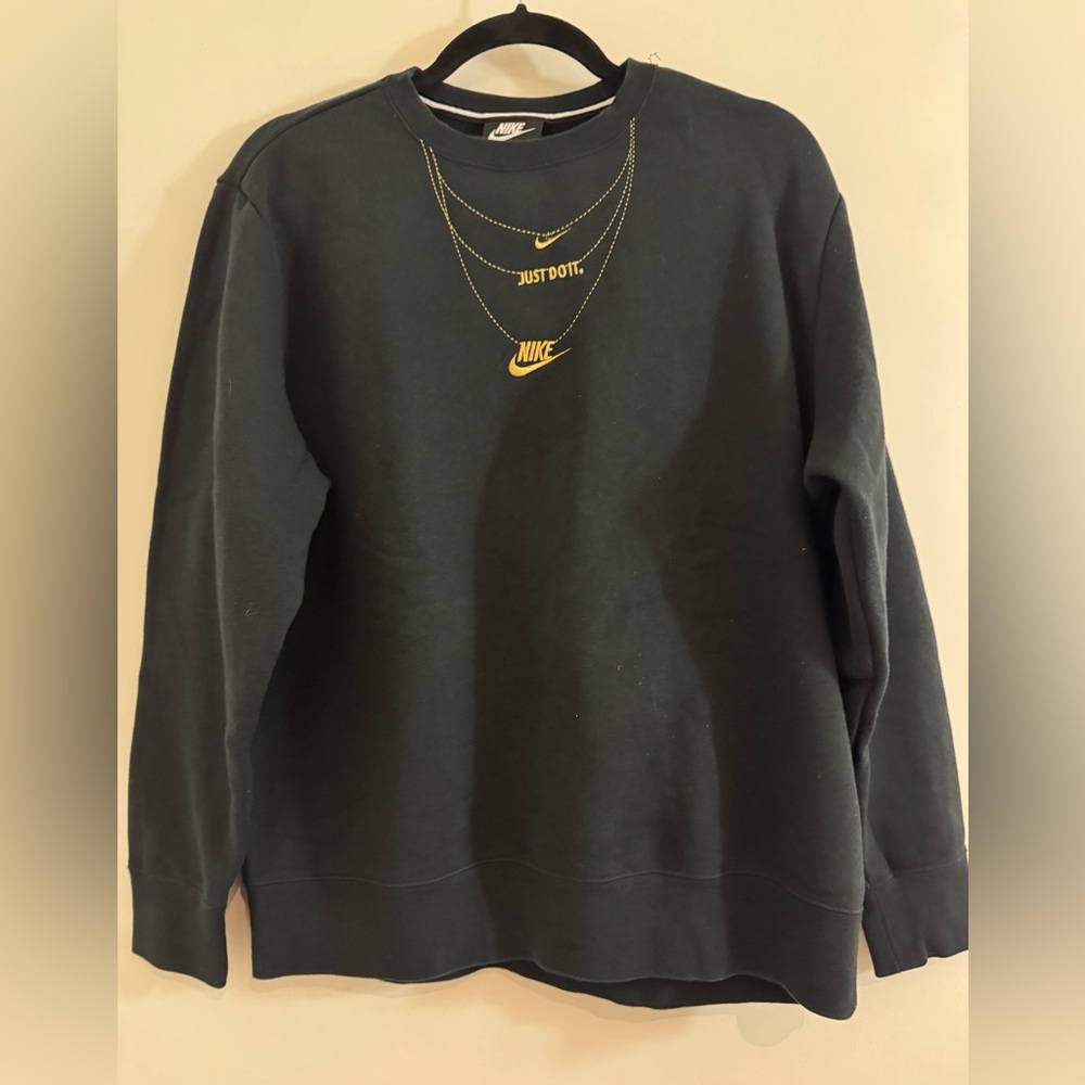 Nike Black Crewneck with Gold Swoosh Necklace Graphic